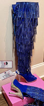 Load image into Gallery viewer, Blue kitten diamond fringe thigh highs
