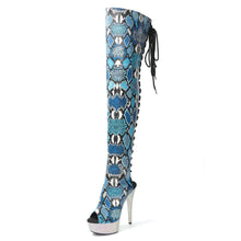 Load image into Gallery viewer, PRE ORDER…. Blue snake skin thigh highs
