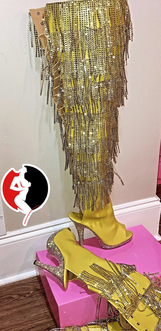 Dark yellow kitten diamond fringe thigh highs