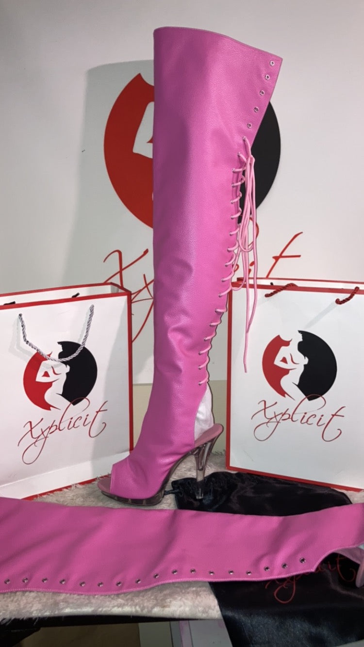 Pink kitten heel thigh highs