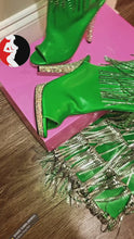 Load and play video in Gallery viewer, Green kitten diamond fringe thigh highs
