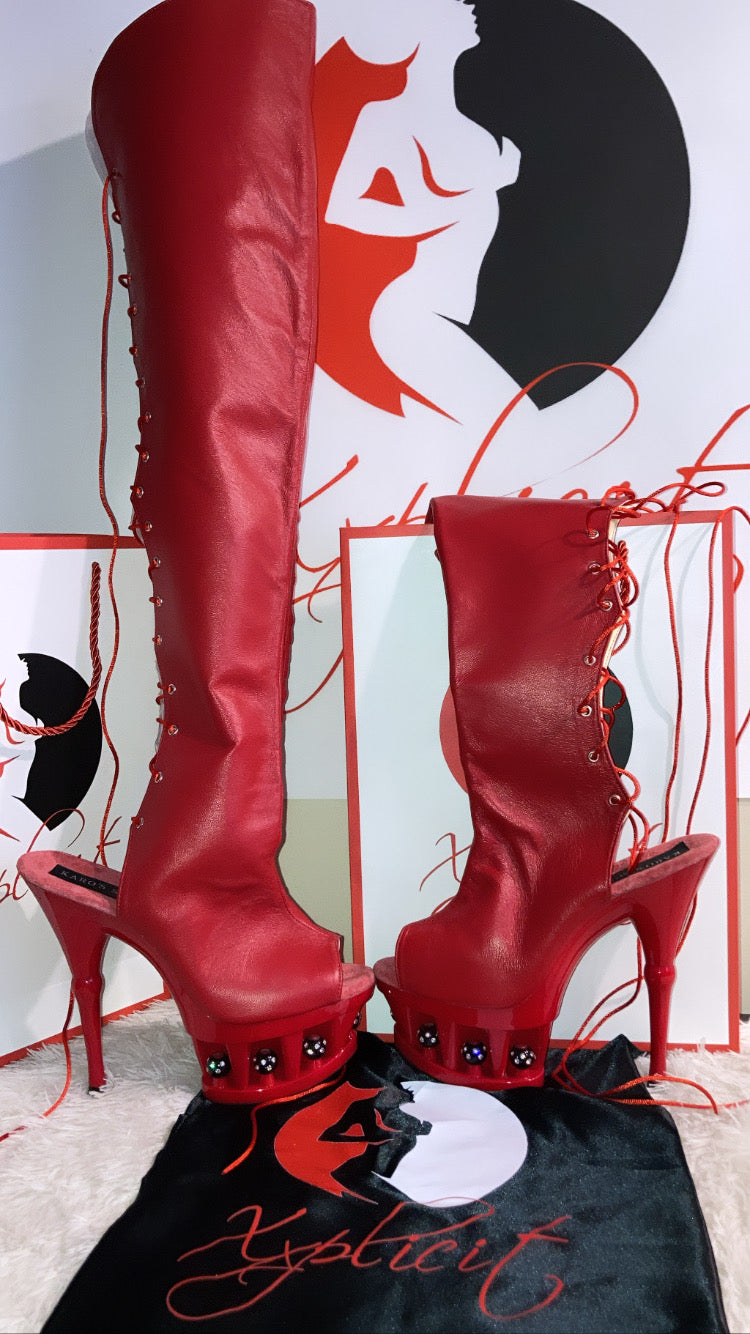 Custom red thigh high boots *clearance*