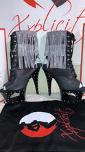 Load image into Gallery viewer, Custom black ankle boots with rhinestone tassels
