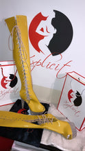 Load image into Gallery viewer, Custom mustard cut out thigh highs
