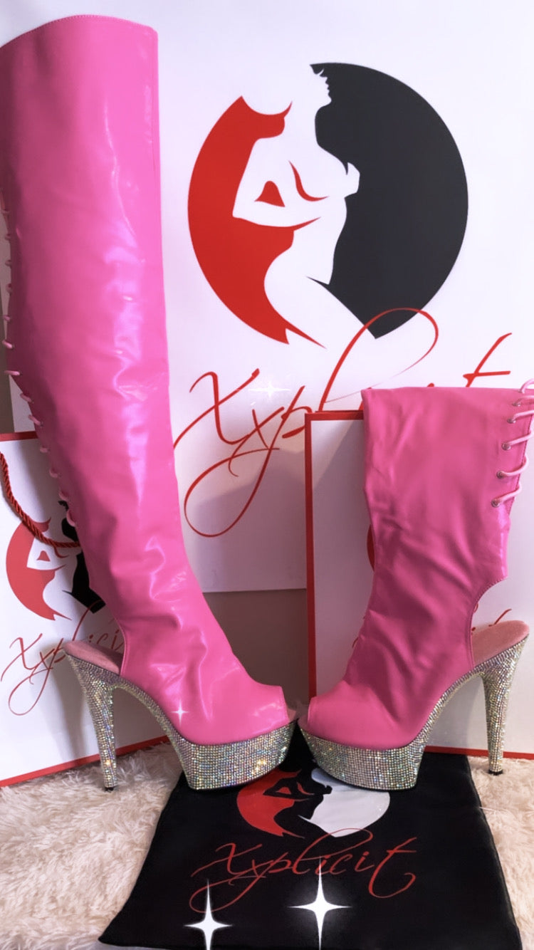 Pink thigh high with diamond platform