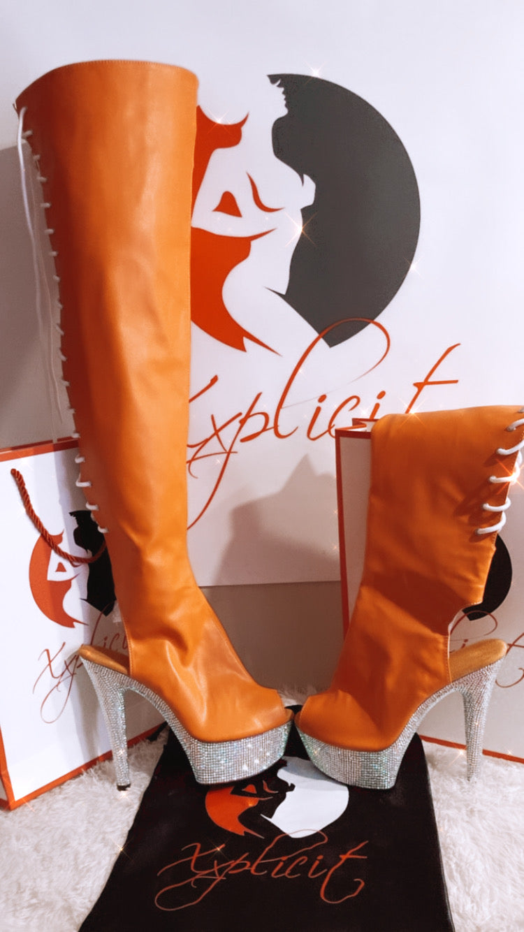 Orange thigh highs with diamond platform