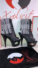 Load image into Gallery viewer, Custom black ankle boots with rhinestone tassels
