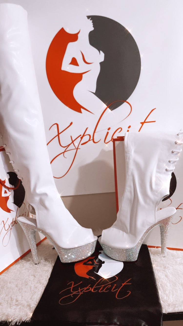 White thigh highs with diamond platform