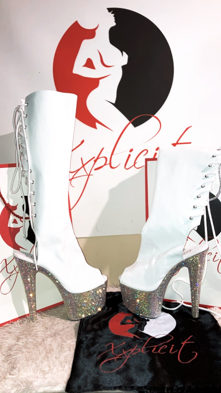 White knee high boots